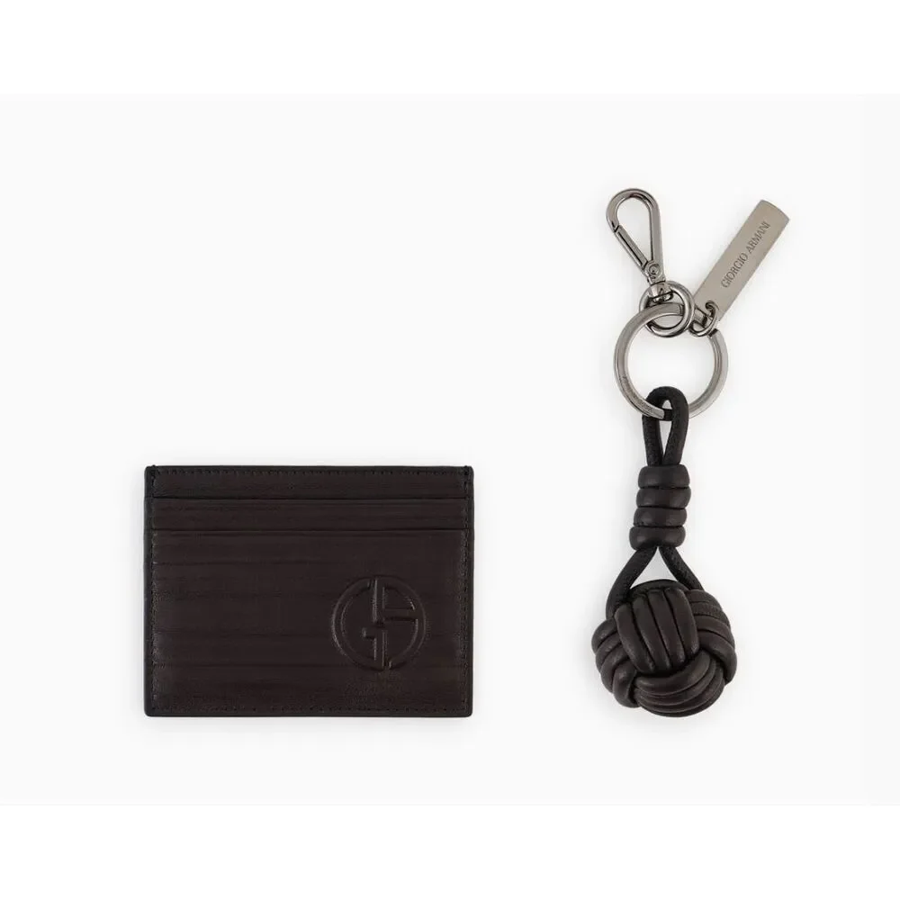 Giorgio Armani Leather Card Holder & Key Ring Gift Set – Made in Italy